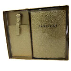 Gold Passport Case and Luggage Tag